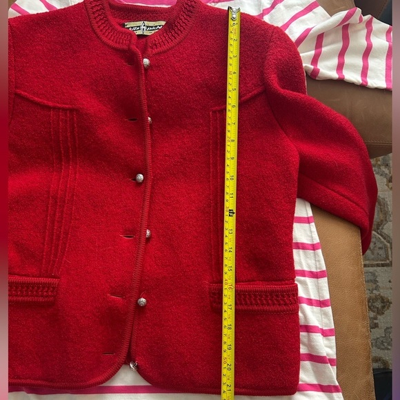 Vintage Red Wool Cardigan Sweater with Beautiful Buttons Made in Austria - Picture 7 of 8